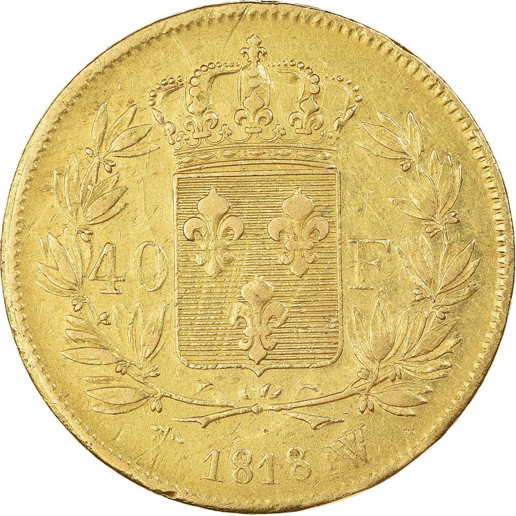 Coin, France, Louis XVIII, 40 Francs, 1818, Lille, EF(40-45), Gold, KM:713.6