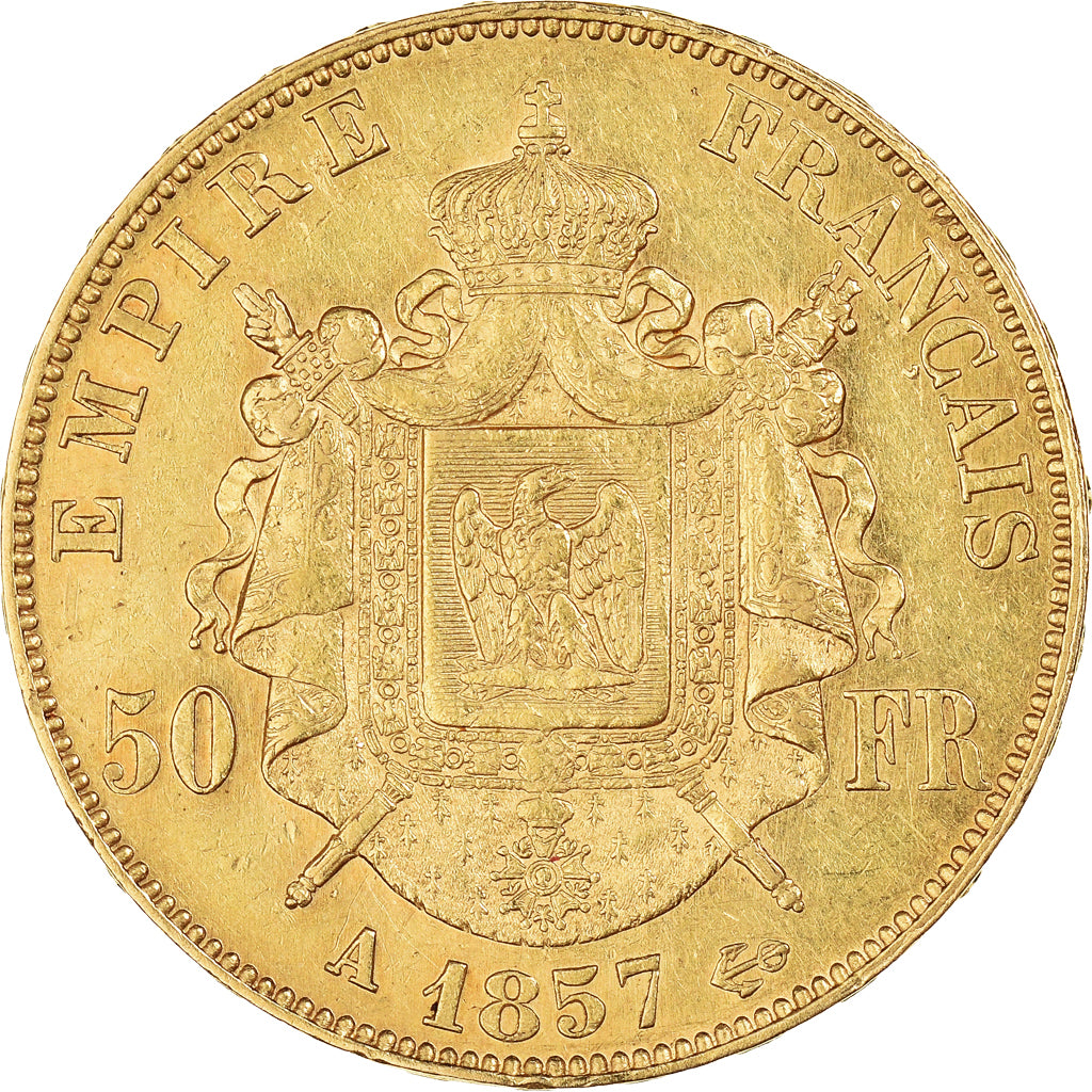 Munten, Frankrijk, Napoleon III, 50 Francs, 1857, Paris, PR, Goud, KM:785.1