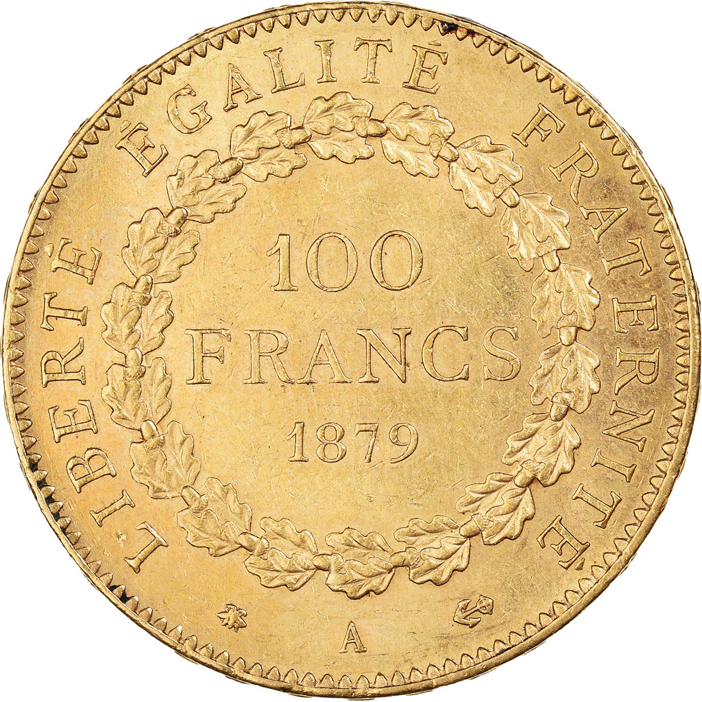 Moneda, Francia, Génie, 100 Francs, 1879, Paris, MBC+, Oro, KM:832