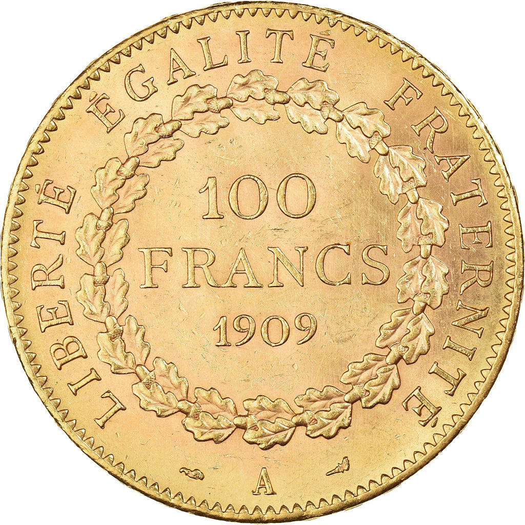 Moneta, Francja, Génie, 100 Francs, 1909, Paris, AU(55-58), Złoto, KM:858