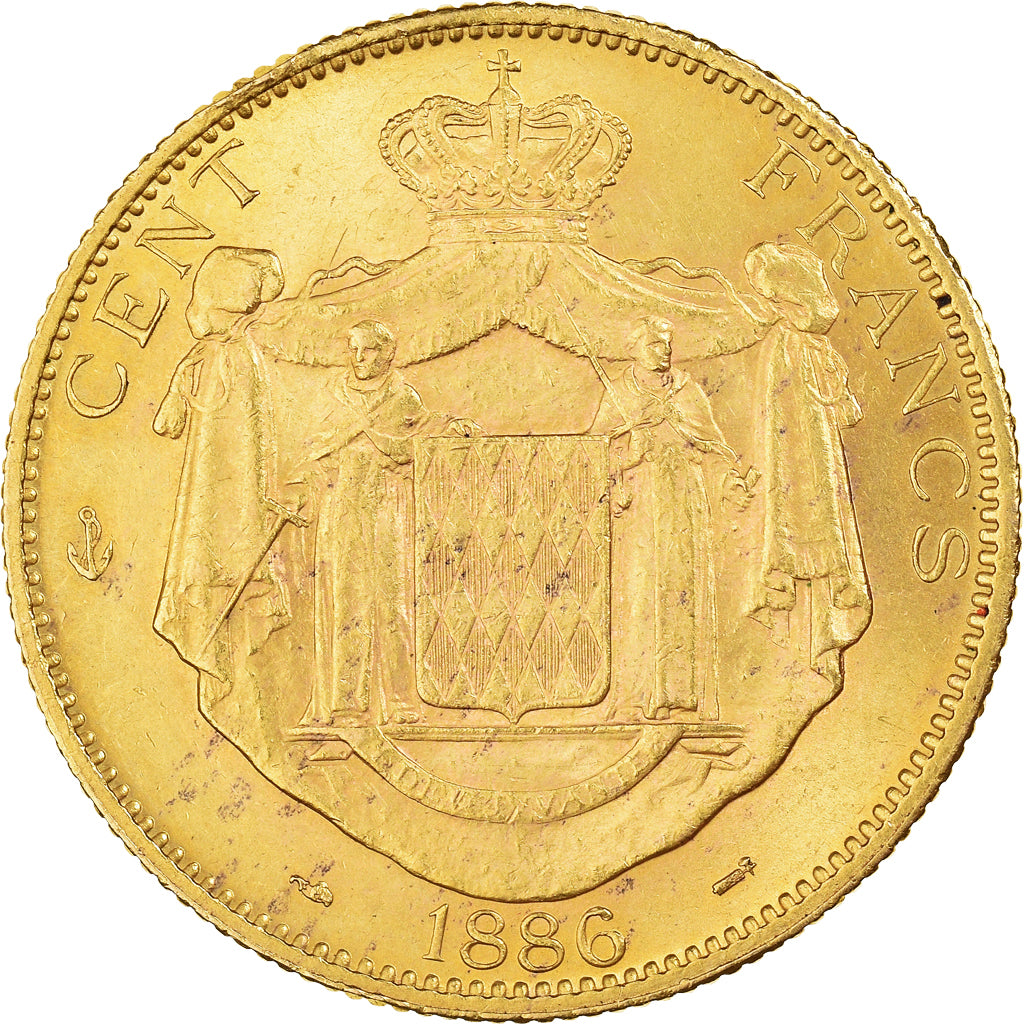 Coin, Monaco, Charles III, 100 Francs, Cent, 1886, Paris, AU(55-58), Gold, KM:99