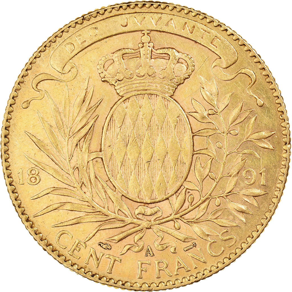 Coin, Monaco, Albert I, 100 Francs, Cent, 1891, Paris, AU(55-58), Gold, KM:105