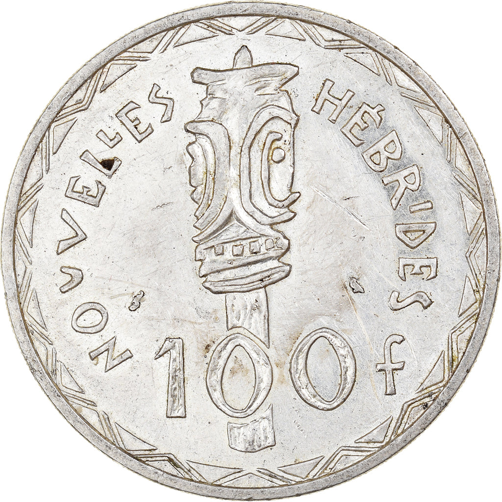 Moeda, Novas Hébridas, 100 Francs, 1966, Paris, EF(40-45), Prata, KM:1