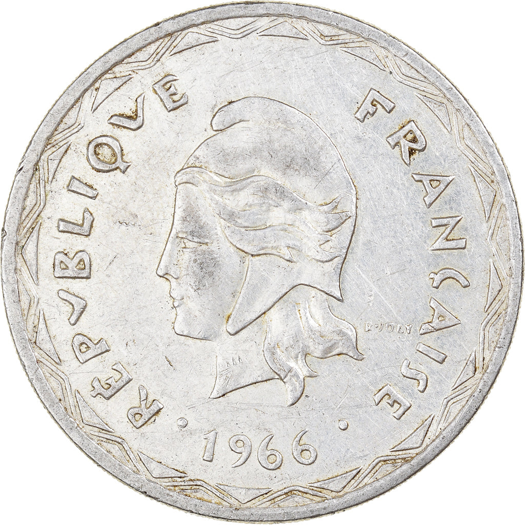 Moeda, Novas Hébridas, 100 Francs, 1966, Paris, EF(40-45), Prata, KM:1