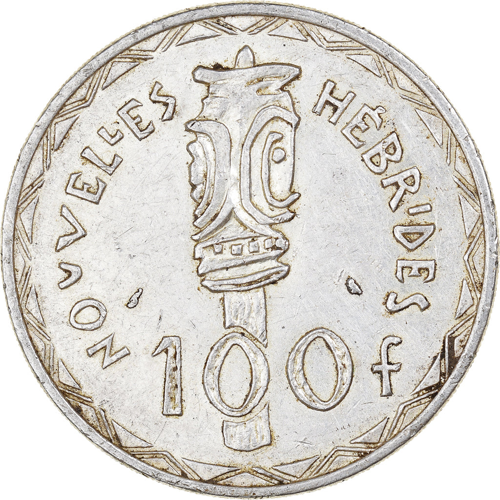 Moeda, Novas Hébridas, 100 Francs, 1966, Paris, EF(40-45), Prata, KM:1