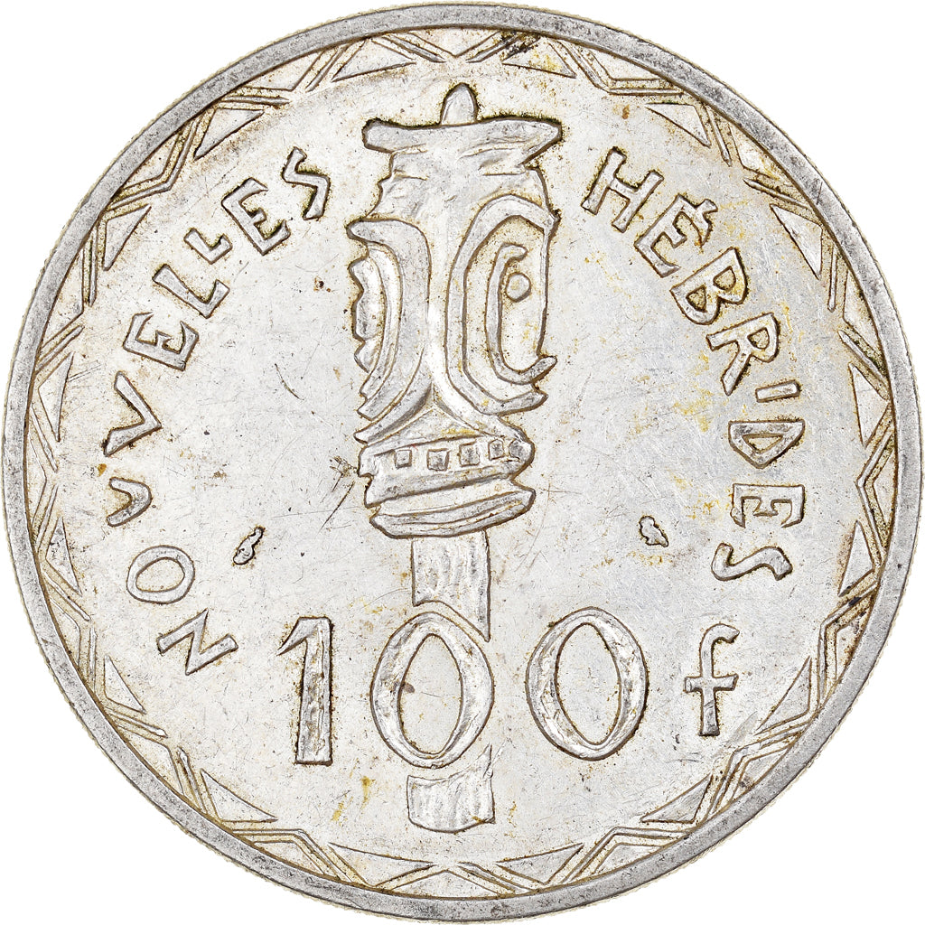 Moeda, Novas Hébridas, 100 Francs, 1966, Paris, EF(40-45), Prata, KM:1