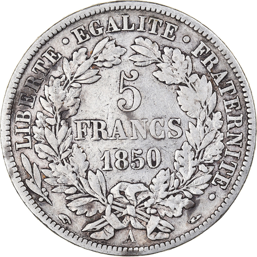 Moeda, França, Cérès, 5 Francs, 1850, Paris, VF(30-35), Prata, KM:761.1