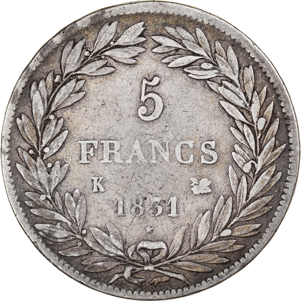 Moneta, Francia, Louis-Philippe, 5 Francs, 1831, Bordeaux, MB+, Argento
