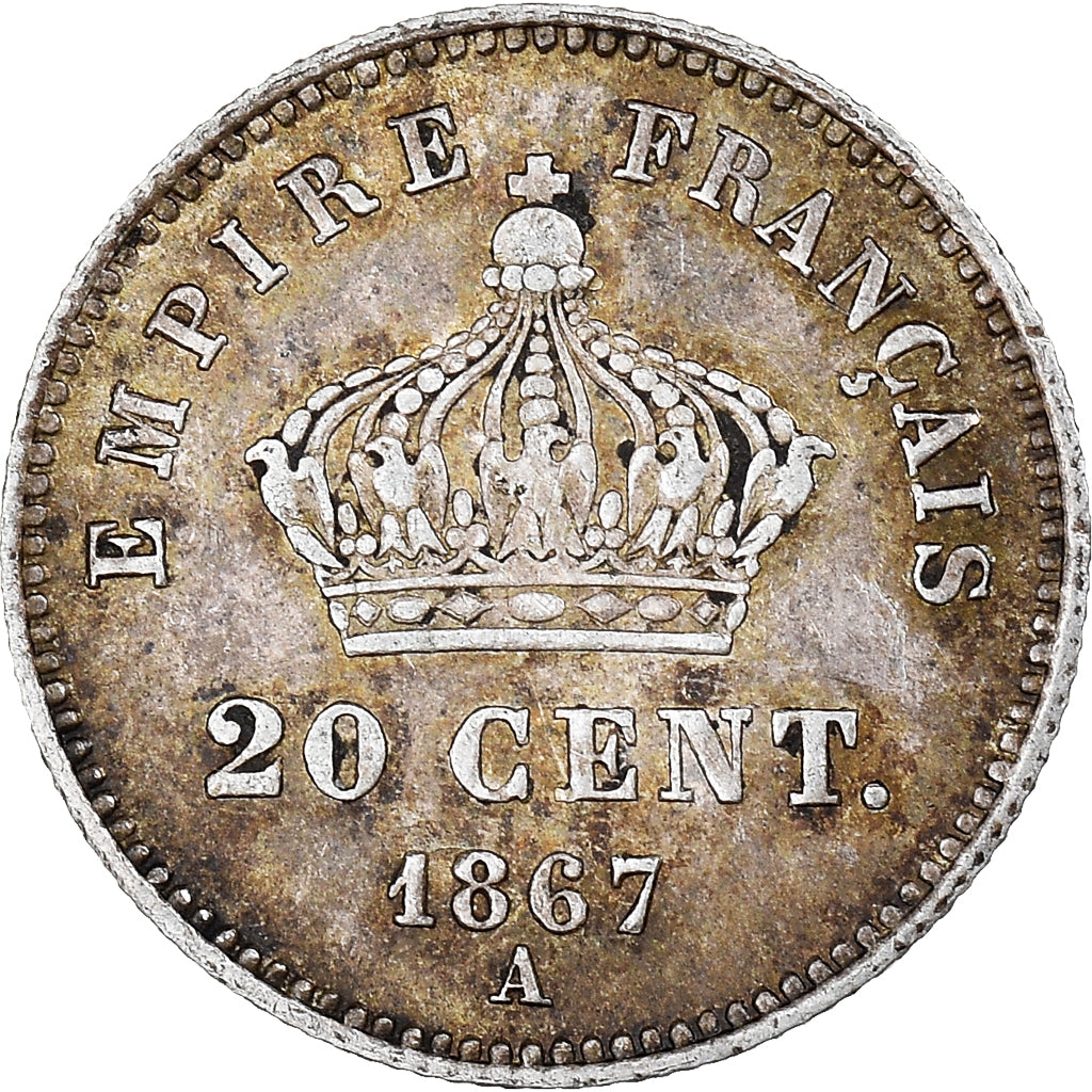 Moeda, França, Napoleon III, 20 Centimes, 1867, Paris, AU(55-58), Prata