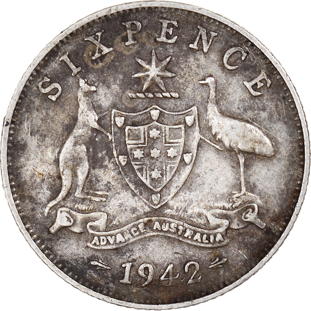 Coin, Australia, George VI, Sixpence, 1942, Melbourne, VF(30-35), Silver, KM:38