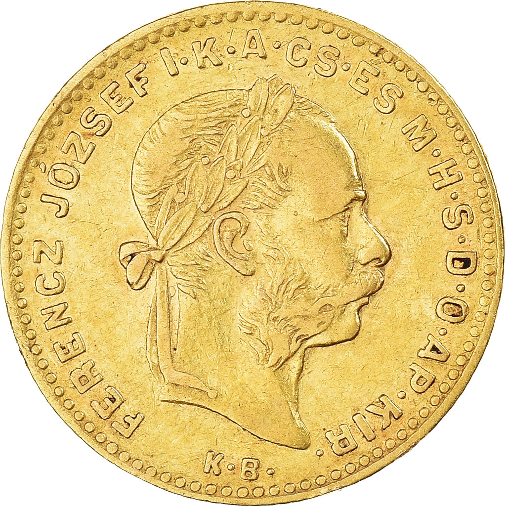 Munten, Hongarije, Franz Joseph I, 4 Forint 10 Francs, 1884, ZF+, Goud, KM:466