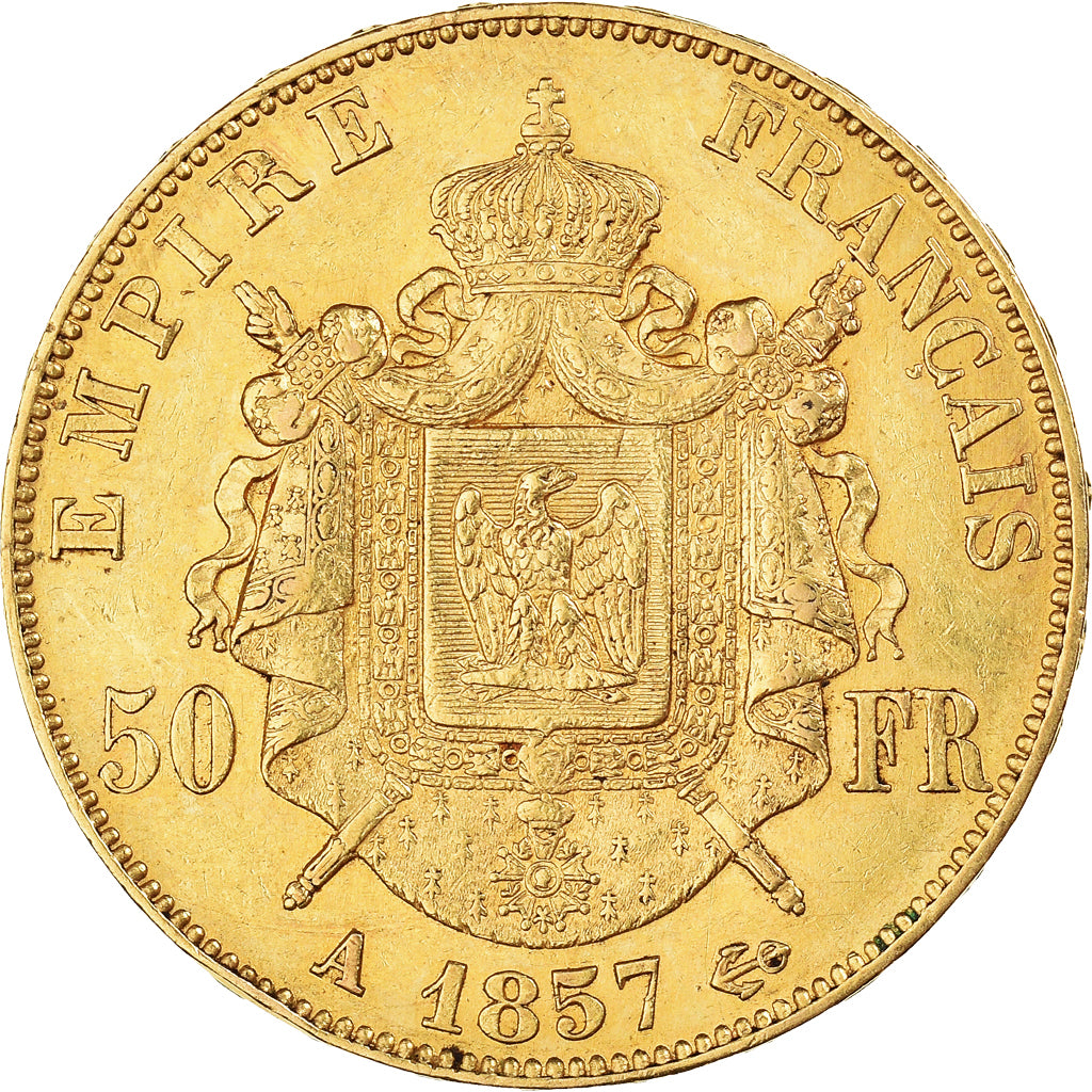 Coin, France, Napoleon III, 50 Francs, 1857, Paris, AU(50-53), Gold, KM:785.1
