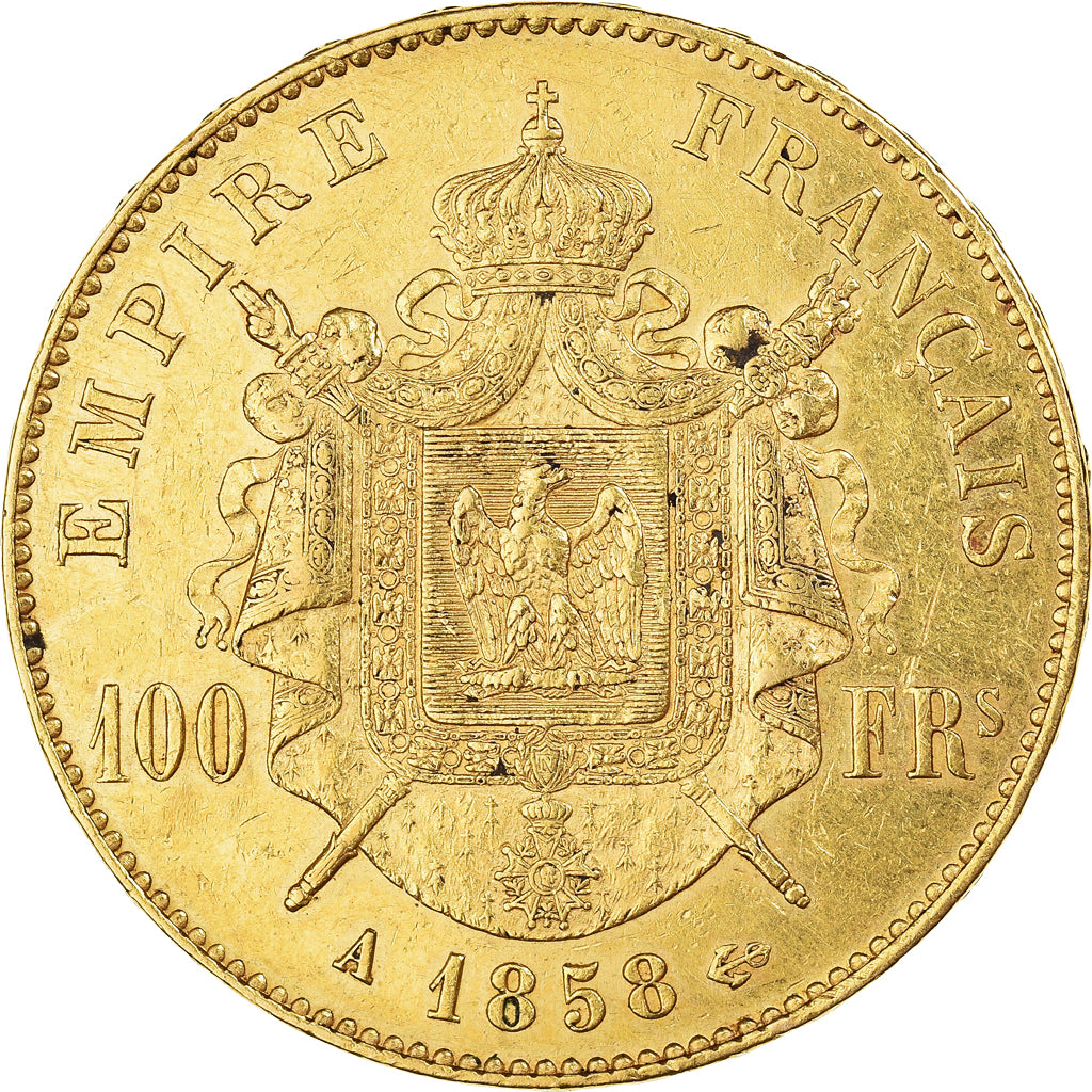 Coin, France, Napoleon III, 100 Francs, 1858, Paris, AU(50-53), Gold, KM:786.1