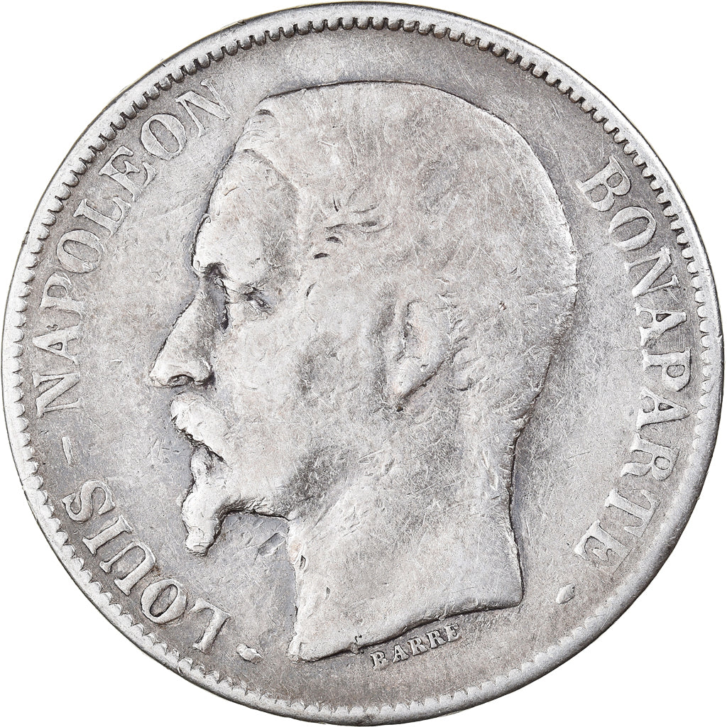 Moeda, França, Napoléon III, 5 Francs, 1852, Paris, F(12-15), Prata, KM:773.1