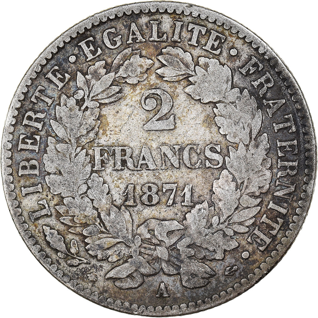 Coin, France, Cérès, 2 Francs, 1871, Paris, VF(30-35), Silver, KM:817.1