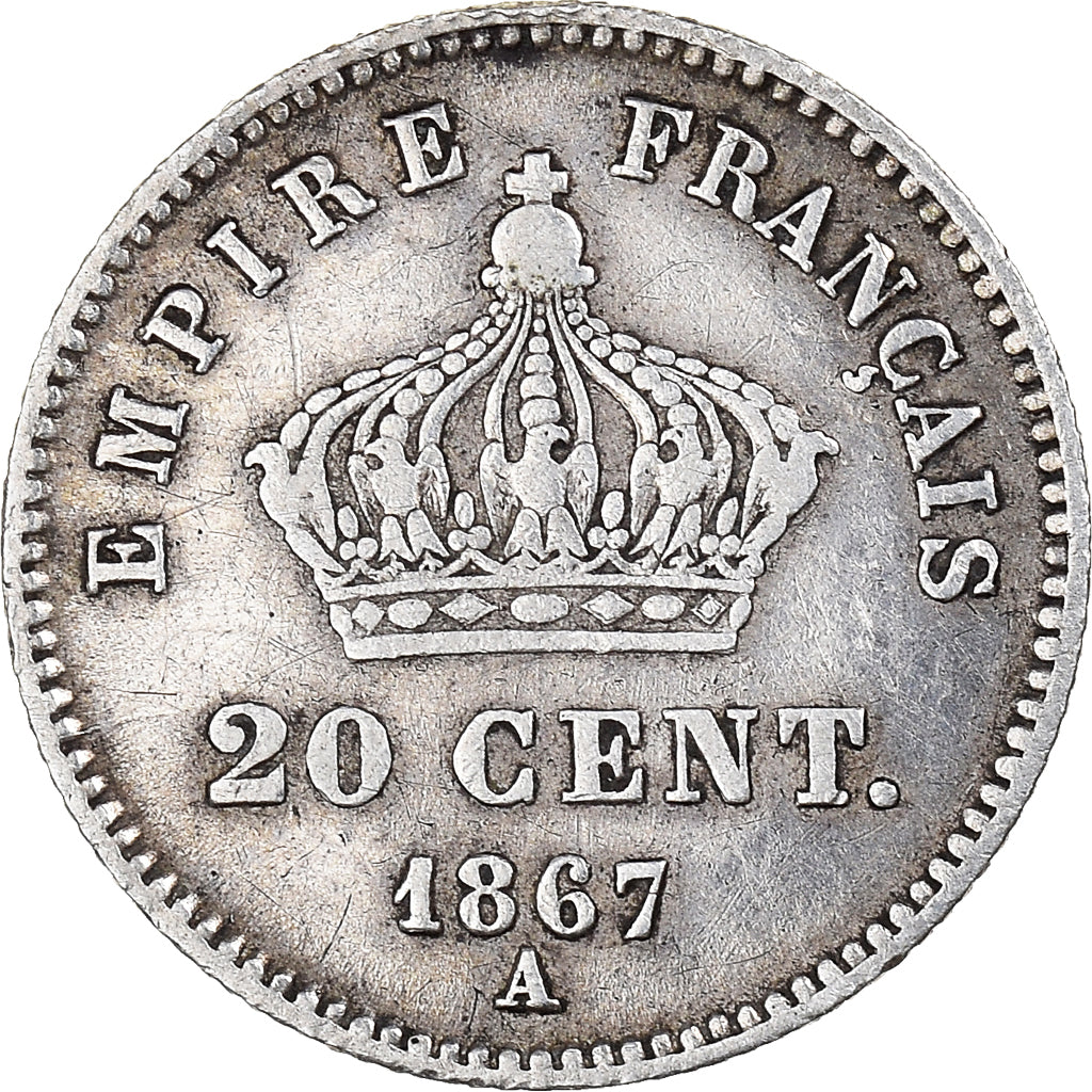 Coin, France, Napoleon III, 20 Centimes, 1867, Paris, EF(40-45), Silver
