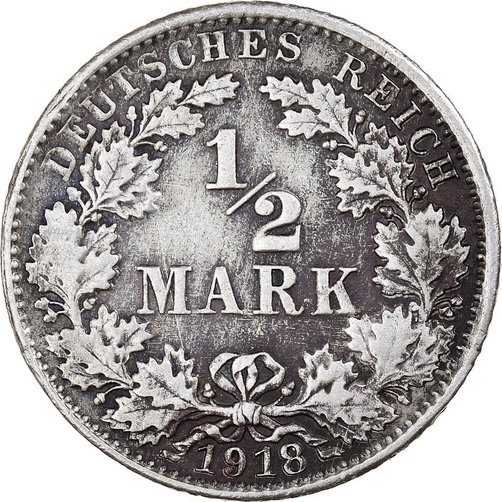 Moneta, GERMANIA - IMPERO, 1/2 Mark, 1918, Karlsruhe, MB+, Argento, KM:17