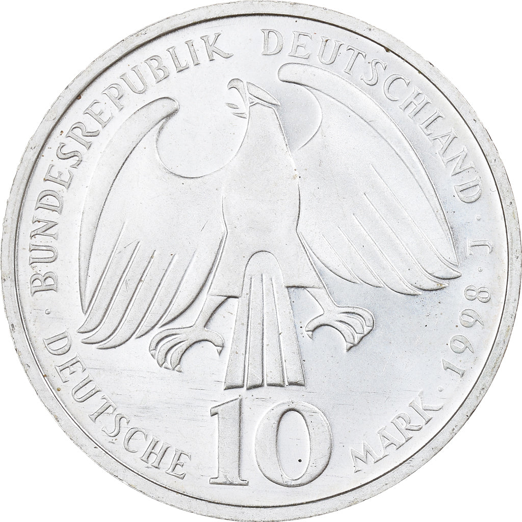 Coin, GERMANY - FEDERAL REPUBLIC, 10 Mark, 1998, Hambourg, MS(63), Silver