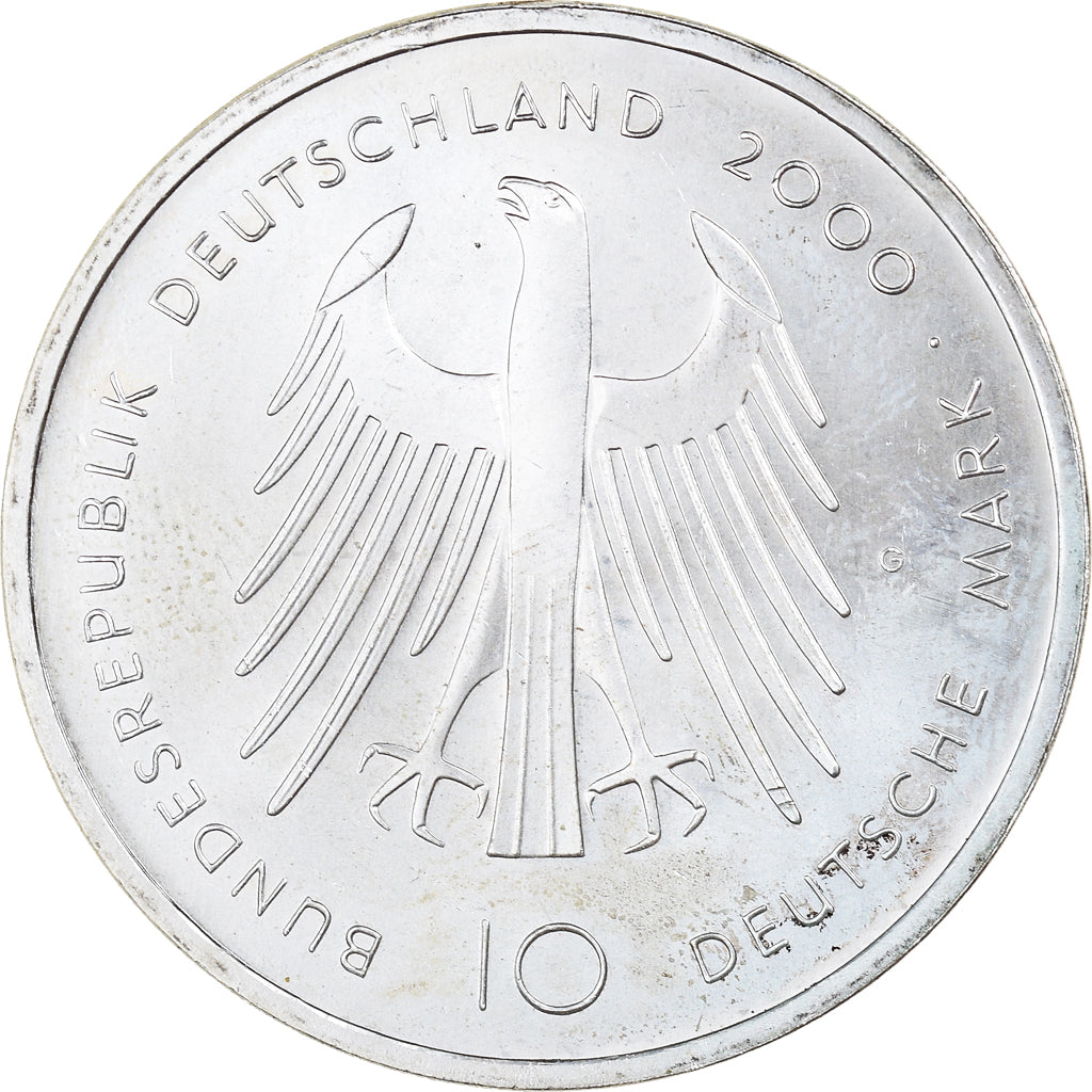 Coin, GERMANY - FEDERAL REPUBLIC, 10 Mark, 2000, Karlsruhe, MS(63), Silver