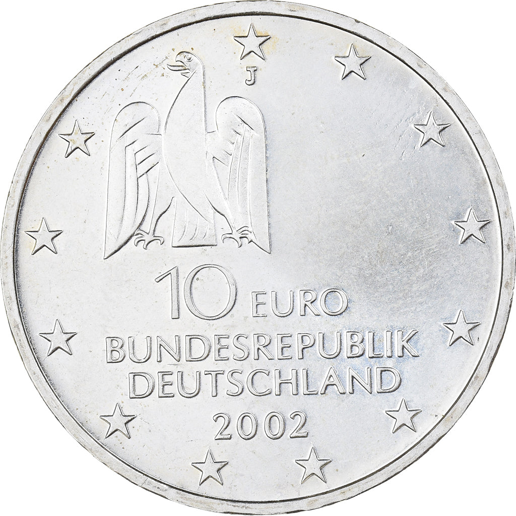 GERMANY - FEDERAL REPUBLIC, 10 Euro, 2002, Hamburg, MS(60-62), Silver, KM:217