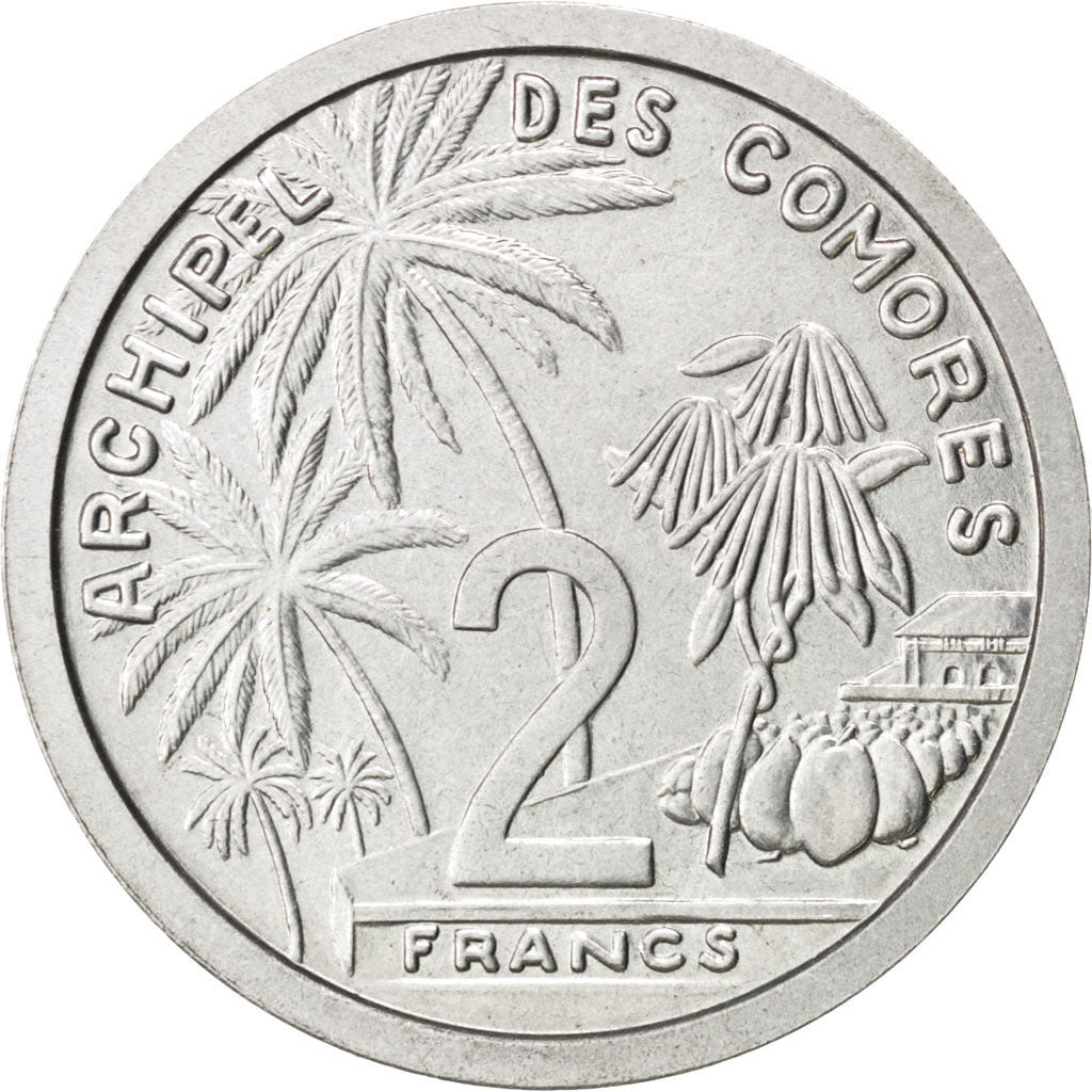 Coin, Comoros, 2 Francs, 1964, Paris, MS(63), Aluminium, KM:E2, Lecompte:34
