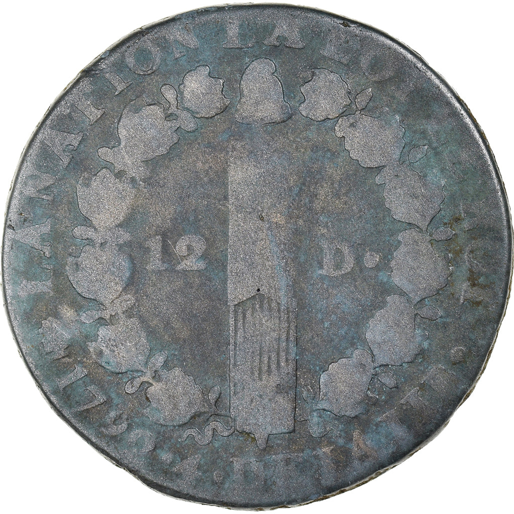 Moneta, Francia, 12 Deniers, 1792, Paris, Frappe médaille, MB, Bronzo