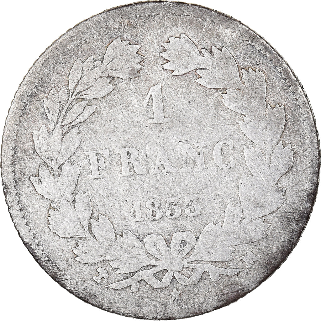Coin, France, Louis-Philippe, Franc, 1833, Marseille, F(12-15), Silver