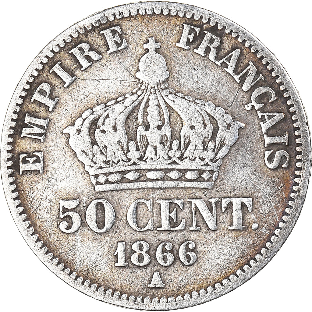 Moneta, Francia, Napoleon III, 50 Centimes, 1866, Paris, MB, Argento, KM:814.1