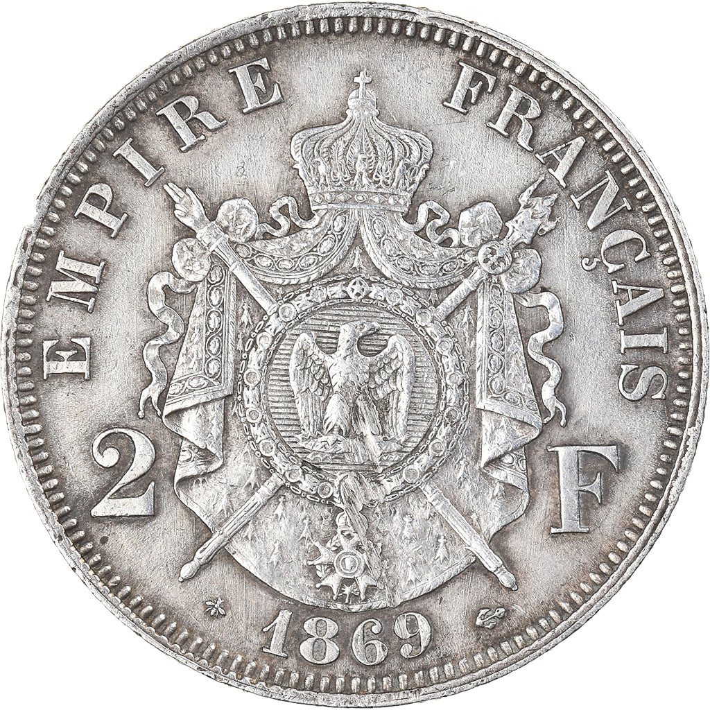 Munten, Frankrijk, Napoleon III, 2 Francs, 1869, Paris, ZF+, Zilver, KM:807.1