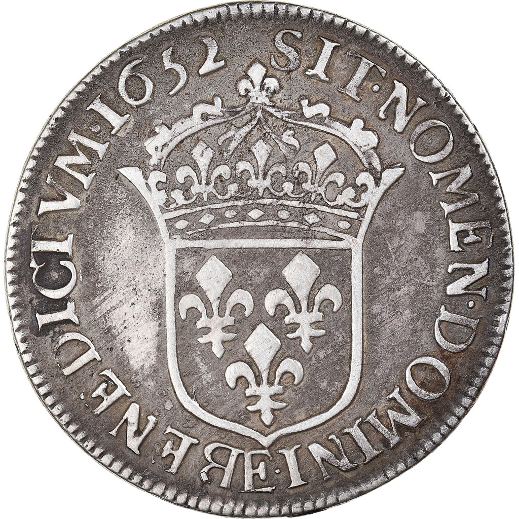 Münze, Frankreich, Louis XIV, 1/2 Écu à la mèche longue, 1652, Tours, S+