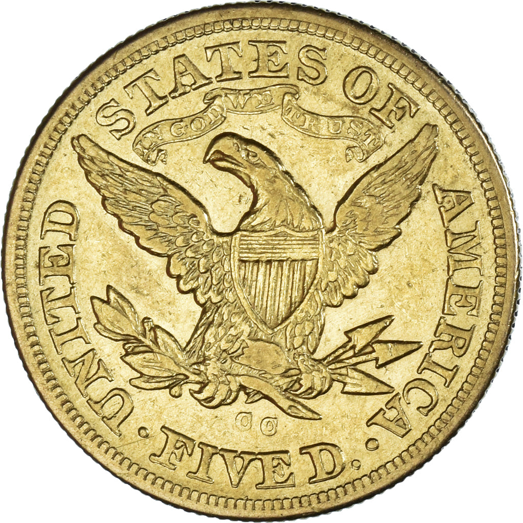 Coin, United States, Coronet Head, $5, Half Eagle, 1875, U.S. Mint, Carson City