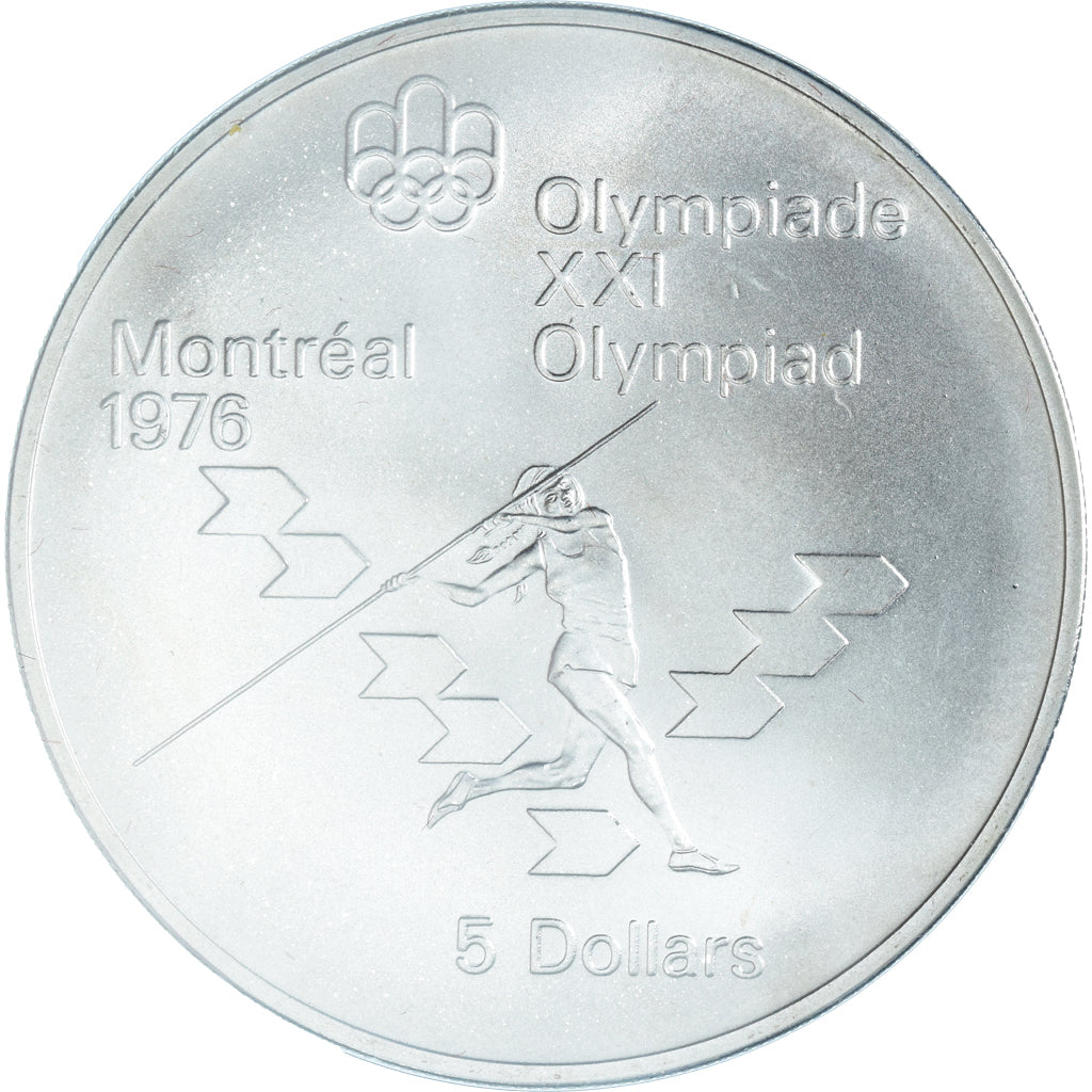 Coin, Canada, Elizabeth II, Javelin, 5 Dollars, 1975, MS(65-70), Silver, KM:99