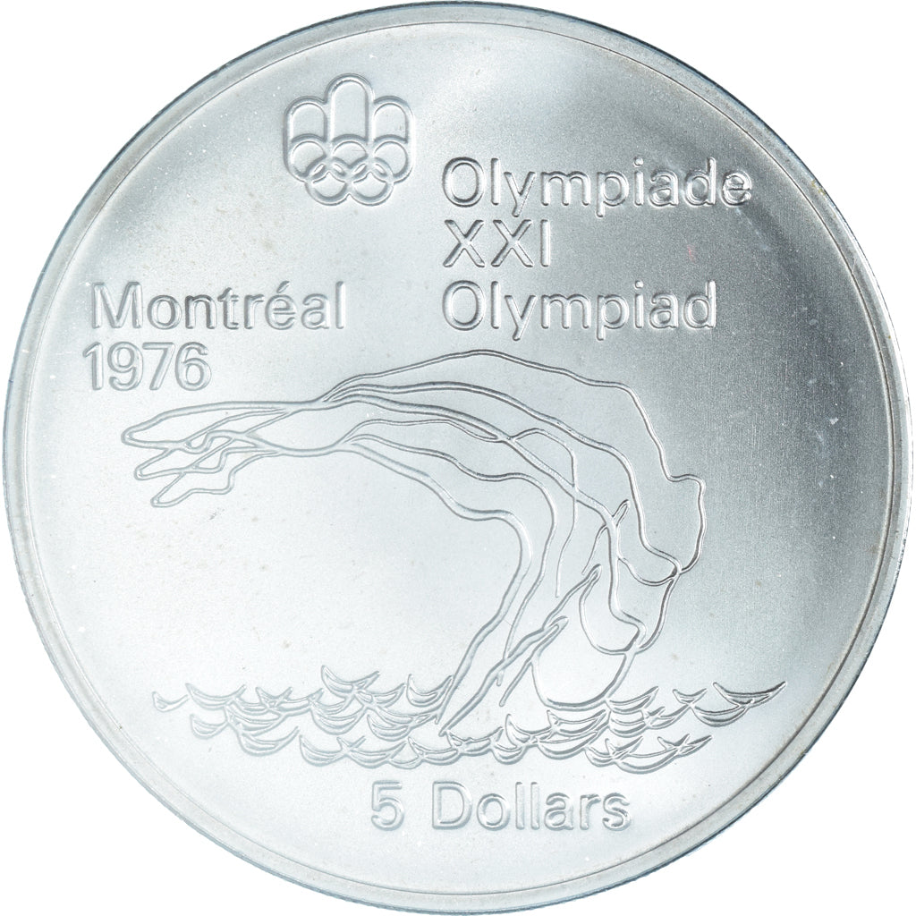 Coin, Canada, Elizabeth II, Platform Diver, 5 Dollars, 1975, MS(65-70), Silver