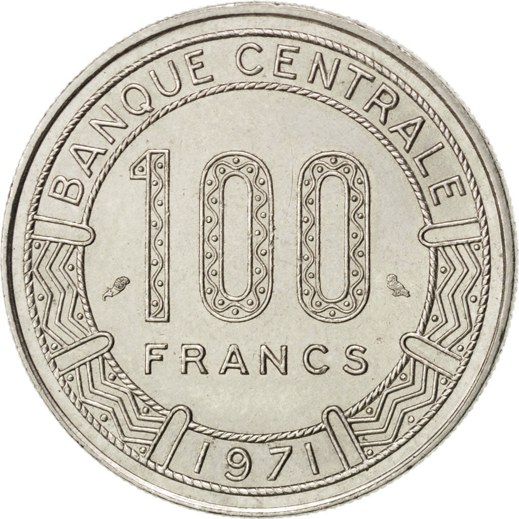 GABON, 100 Francs, 1971, Paris, KM #12, AU(55-58), Nickel, 25, 6.97