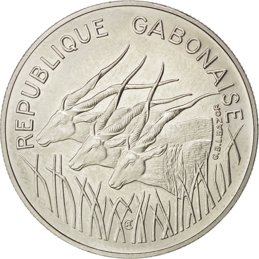GABON, 100 Francs, 1975, Paris, KM #E6, MS(63), Nickel, 7.07