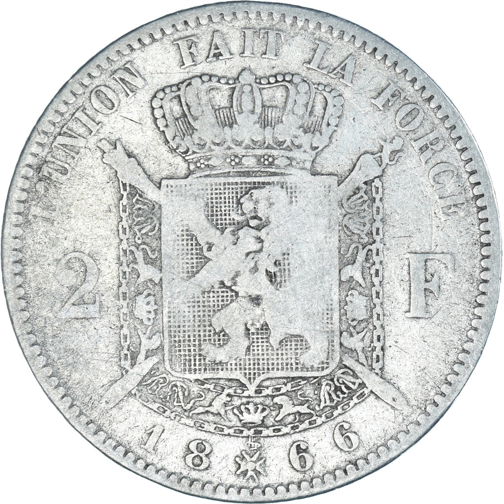 Coin, Belgium, Leopold II, 2 Francs, 2 Frank, 1866, F(12-15), Silver, KM:30.1