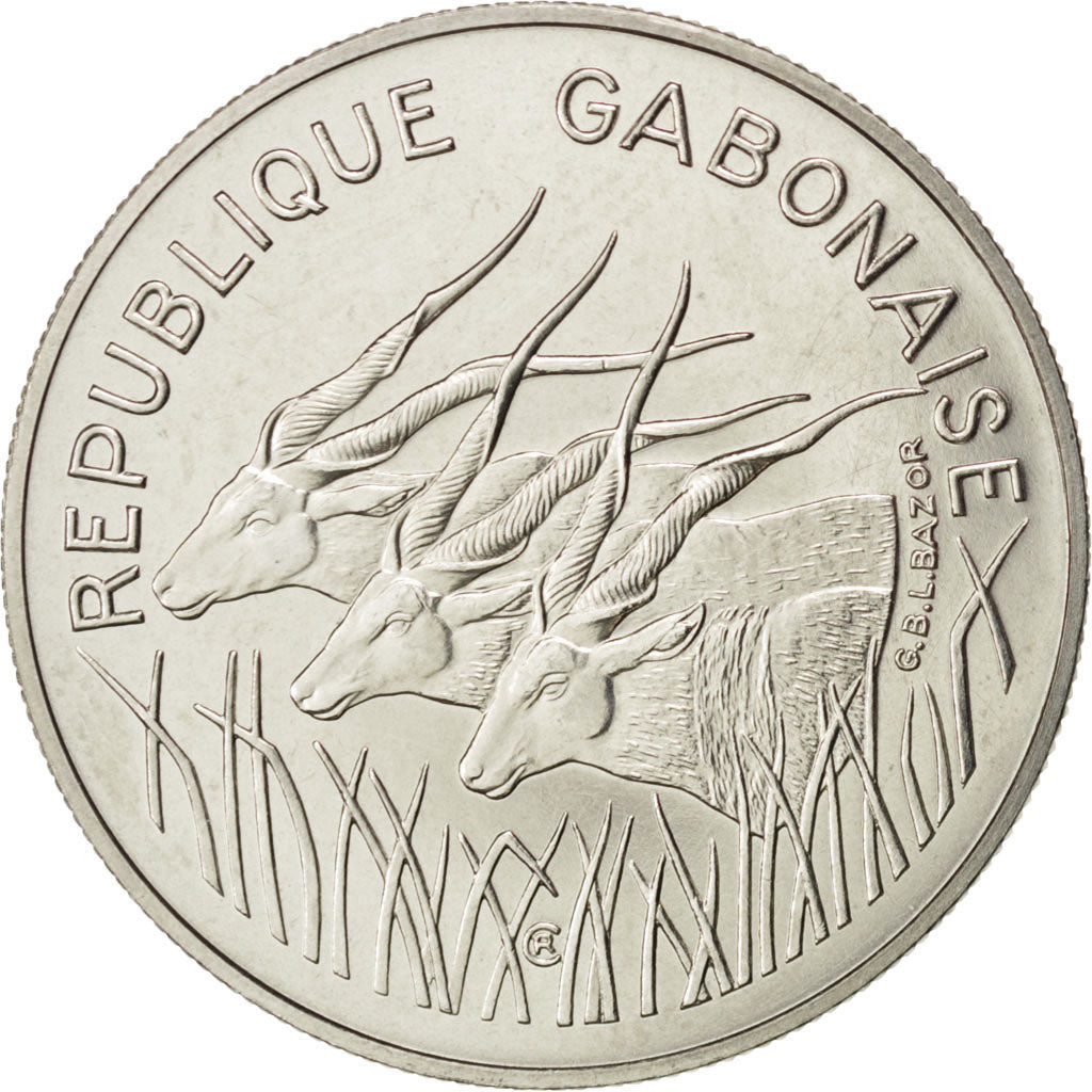 GABON, 100 Francs, 1975, Paris, KM #E6, MS(63), Nickel, 7.00