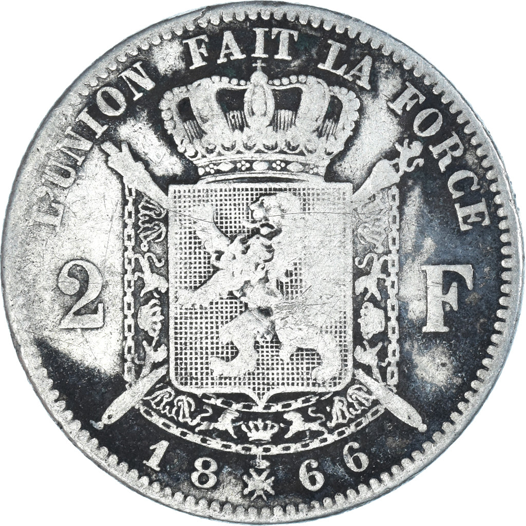 Coin, Belgium, Leopold II, 2 Francs, 2 Frank, 1866, F(12-15), Silver, KM:30.1