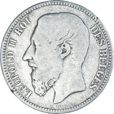 Coin, Belgium, Leopold II, 2 Francs, 2 Frank, 1867, Brussels, F(12-15), Silver