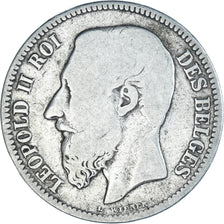 Coin, Belgium, Leopold II, 2 Francs, 2 Frank, 1867, Brussels, F(12-15), Silver