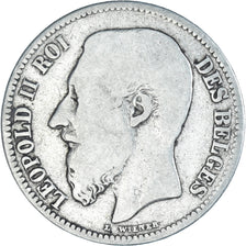 Coin, Belgium, Leopold II, 2 Francs, 2 Frank, 1867, Brussels, F(12-15), Silver