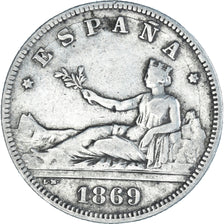 Coin, Spain, Provisional Government, 2 Pesetas, 1869, Madrid, VF(20-25), Silver