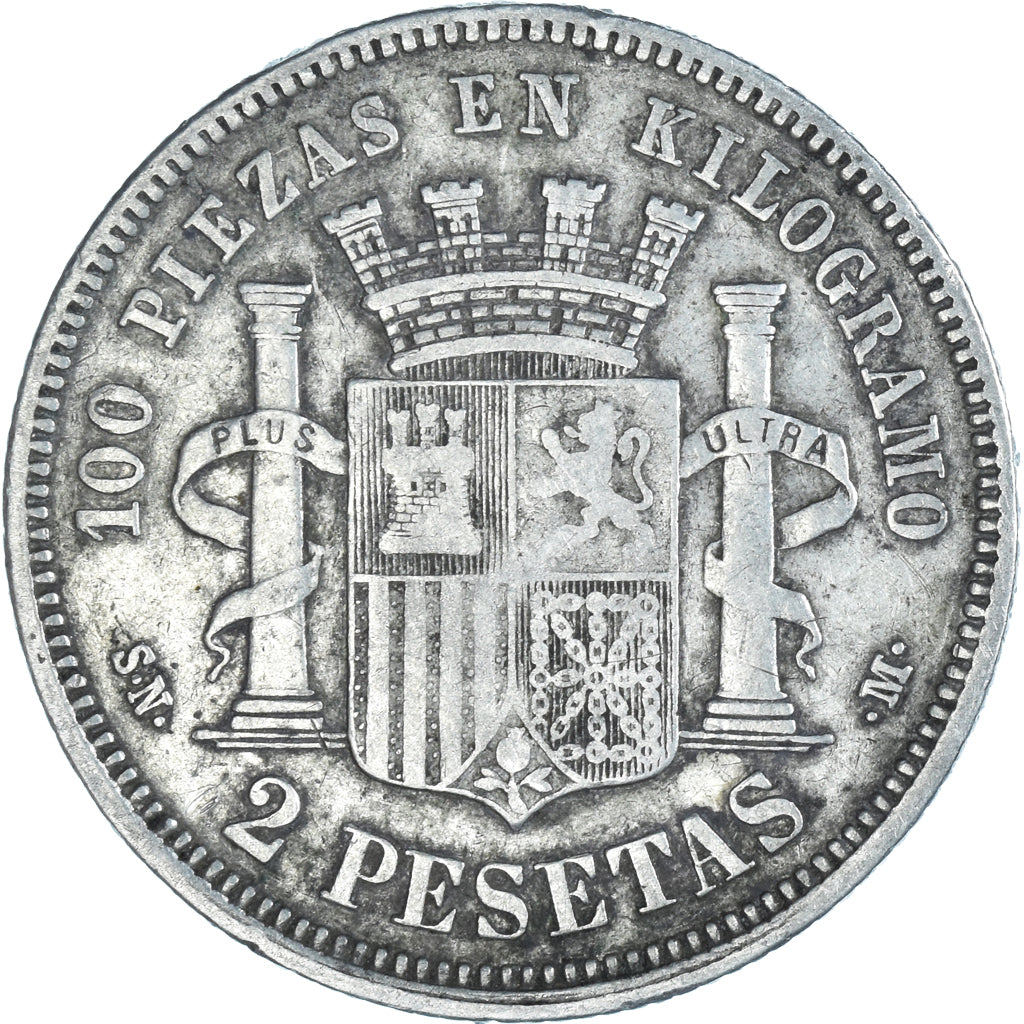Coin, Spain, Provisional Government, 2 Pesetas, 1869, Madrid, VF(20-25), Silver