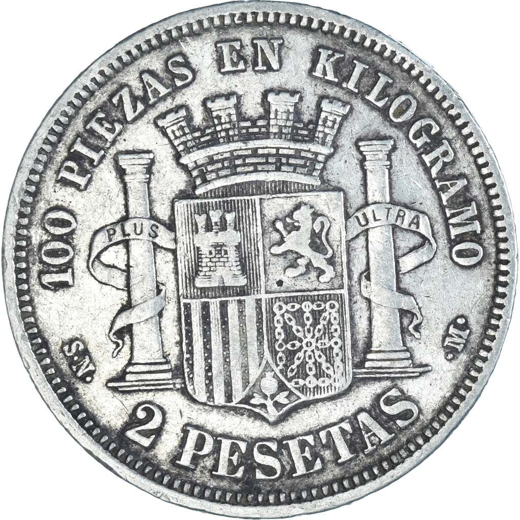 Coin, Spain, Provisional Government, 2 Pesetas, 1869, Madrid, VF(20-25), Silver