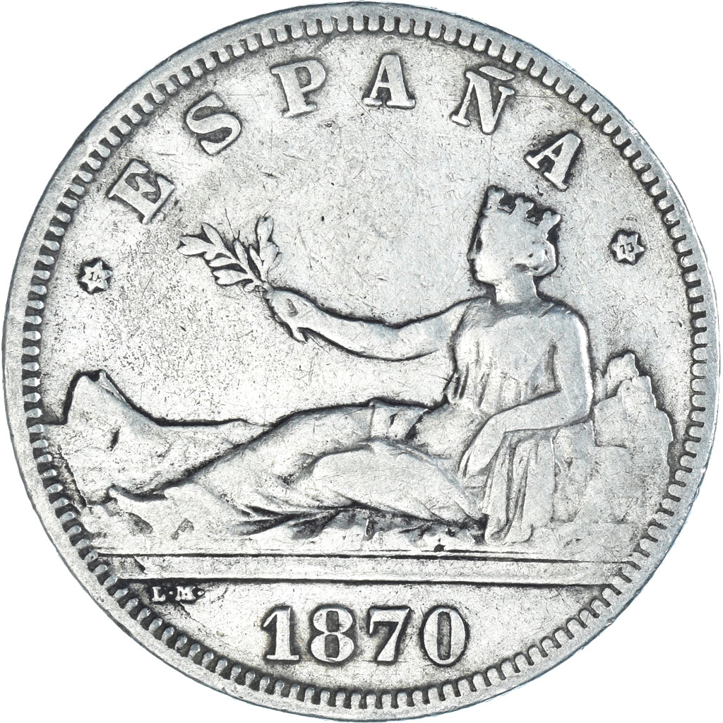 Coin, Spain, Provisional Government, 2 Pesetas, 1870 (73), Madrid, VF(20-25)