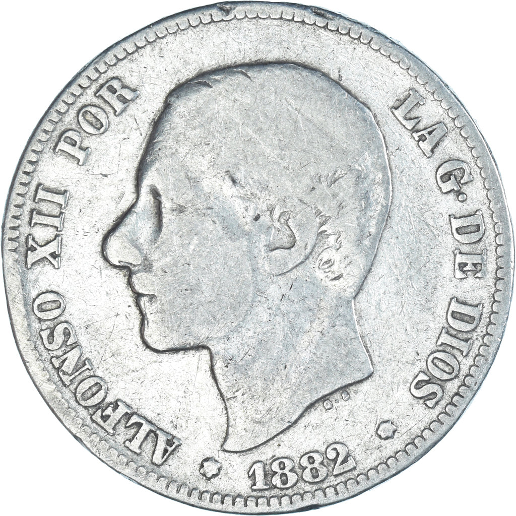 Moneta, Spagna, Alfonso XII, 2 Pesetas, 1882, Madrid, MB, Argento, KM:678.2