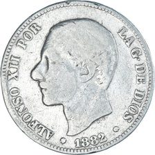 Moneta, Spagna, Alfonso XII, 2 Pesetas, 1882, Madrid, MB, Argento, KM:678.2
