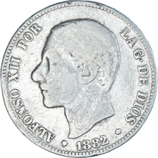 Munten, Spanje, Alfonso XII, 2 Pesetas, 1882, Madrid, FR, Zilver, KM:678.2