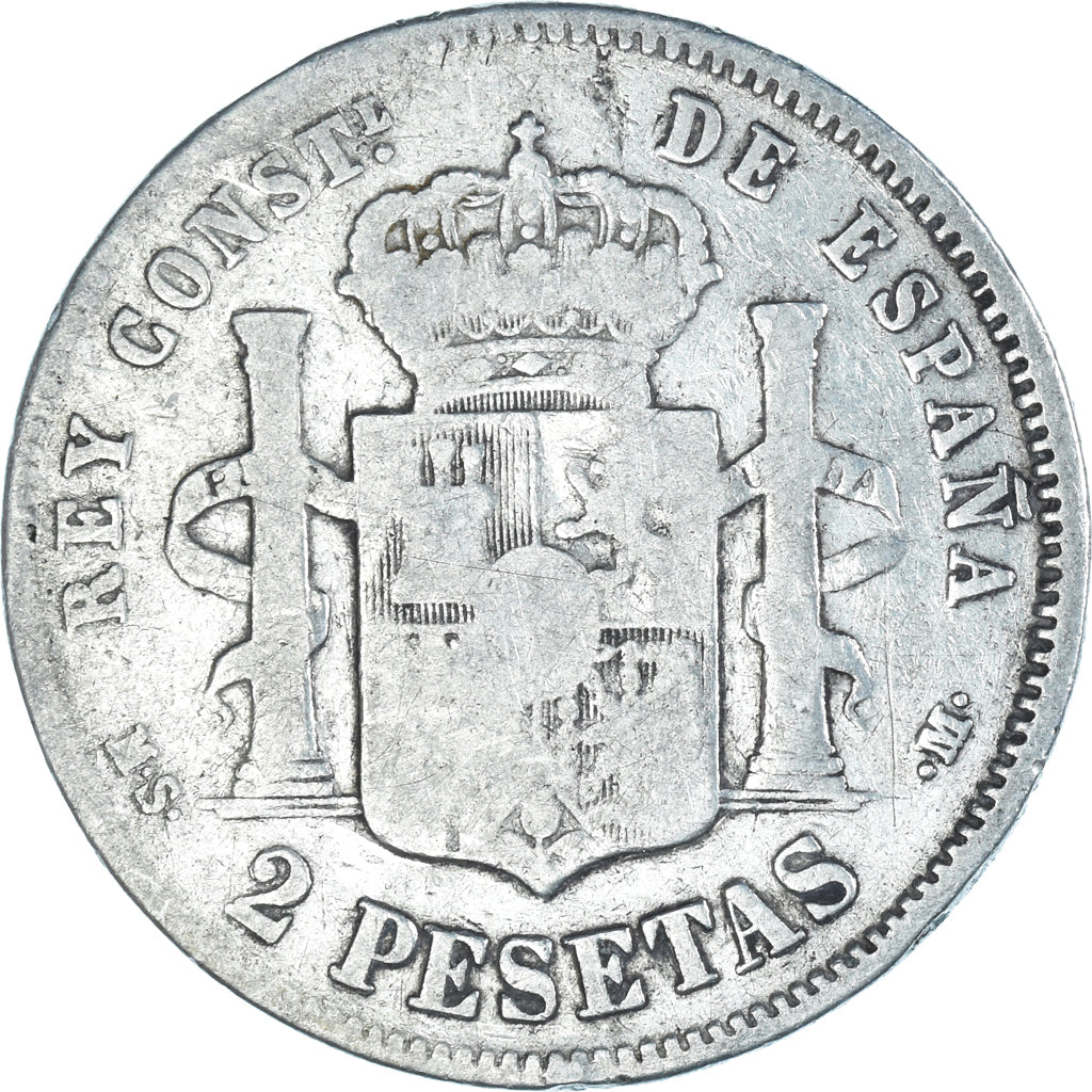 Moneta, Spagna, Alfonso XII, 2 Pesetas, 1882, Madrid, MB, Argento, KM:678.2