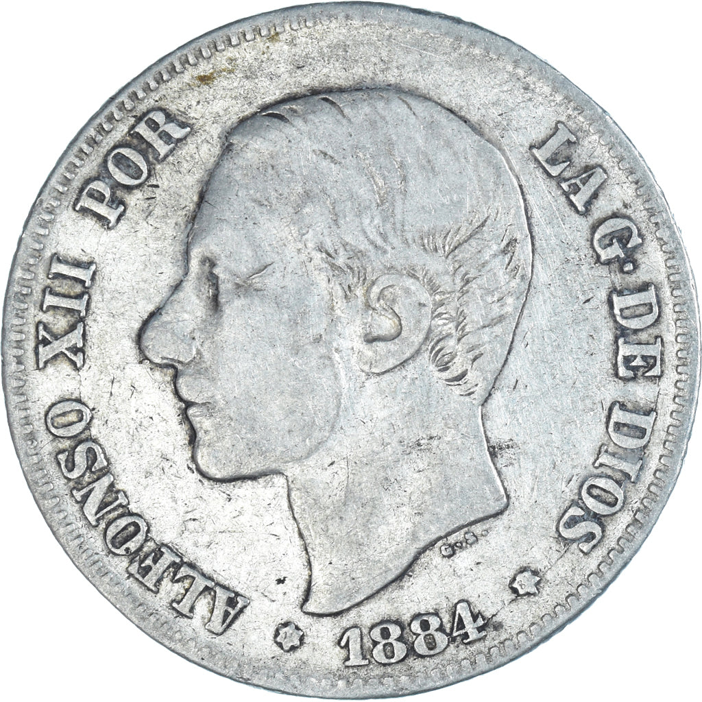 Coin, Spain, Alfonso XII, 2 Pesetas, 1884, Madrid, VF(30-35), Silver, KM:678.2